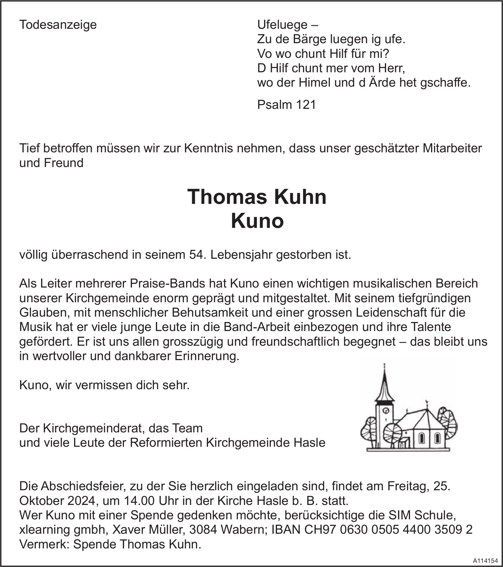 Thomas Kuhn Kuno, Oktober 2024 / TA