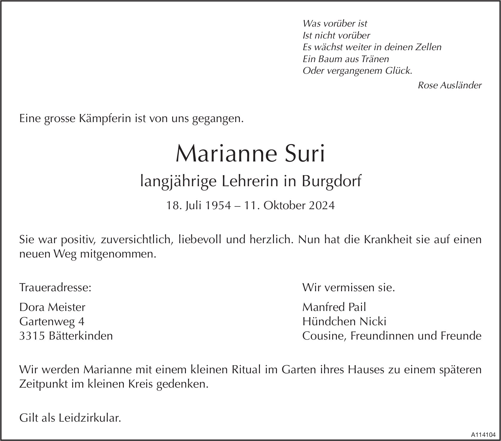 Marianne Suri, Oktober 2024 / TA