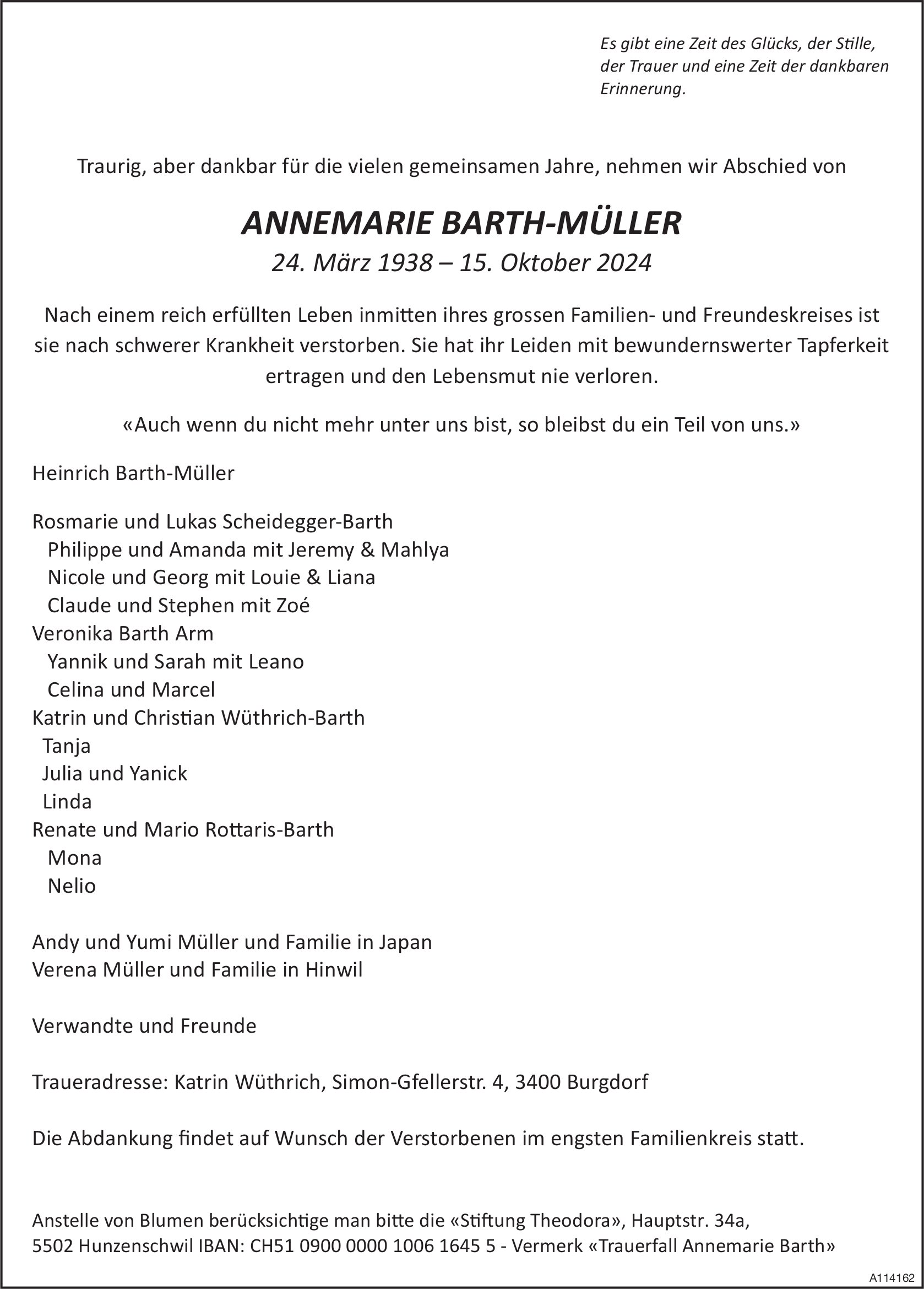 Annemarie Barth-Müller, Oktober 2024 / TA