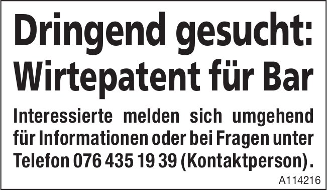 Dringend gesucht: Wirtepatent für Bar