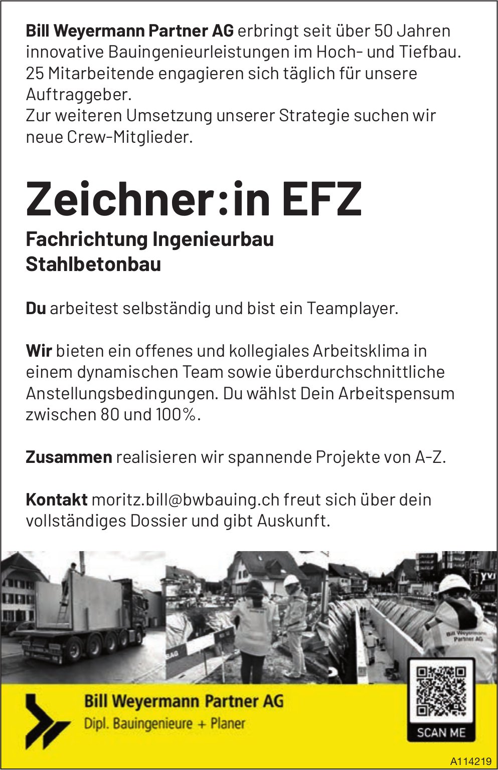 Zeichner:in EFZ, Bill Weyermann Partner AG, gesucht