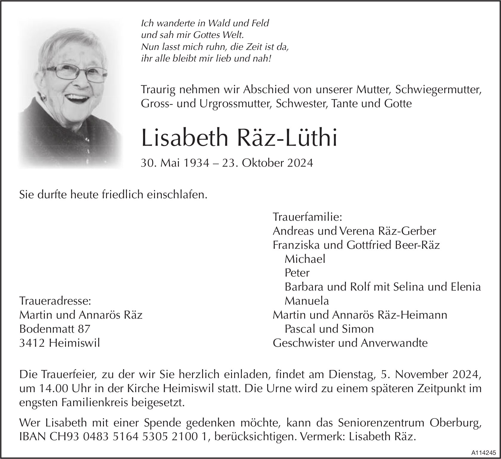 Lisabeth Räz-Lüthi, Oktober 2024 / TA