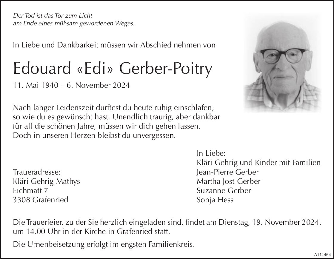 Edouard «Edi» Gerber-Poitry, November 2024 / TA