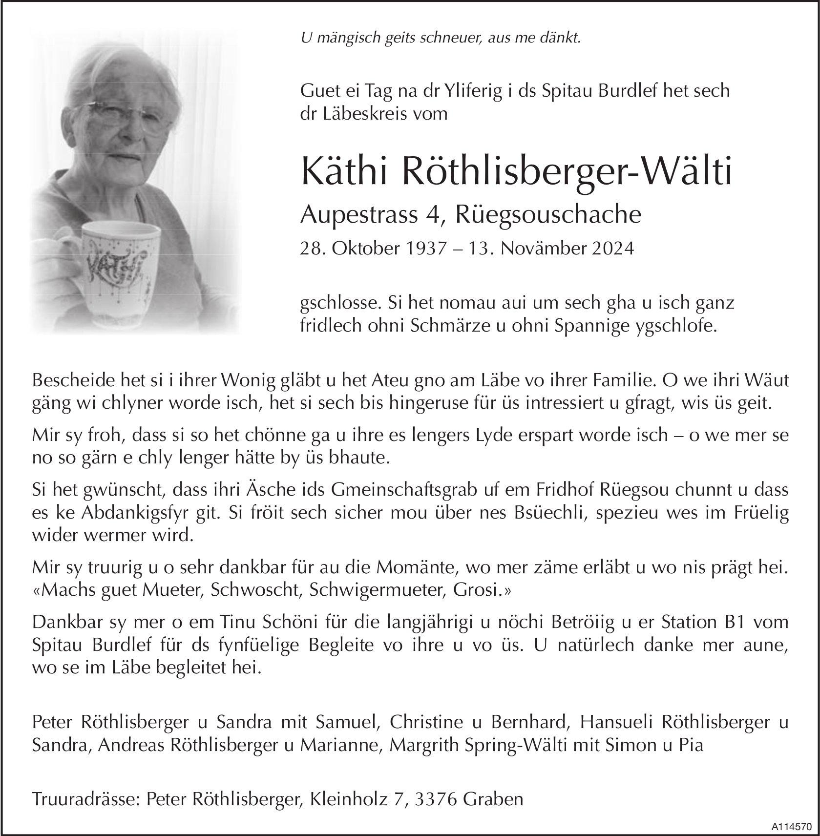 Käthi Röthlisberger-Wälti, November 2024 / TA