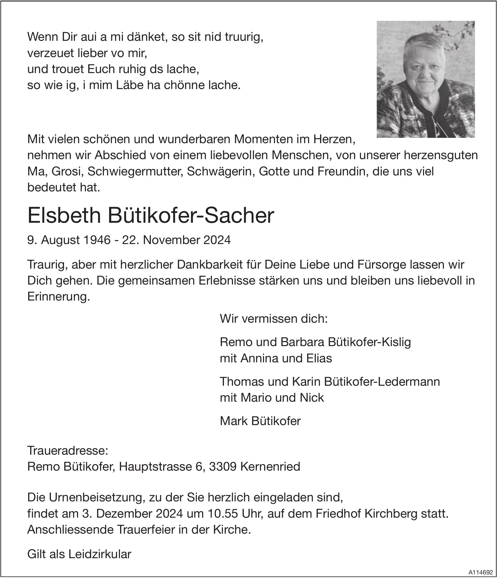 Elsbeth Bütikofer-Sacher, November 2024 / TA