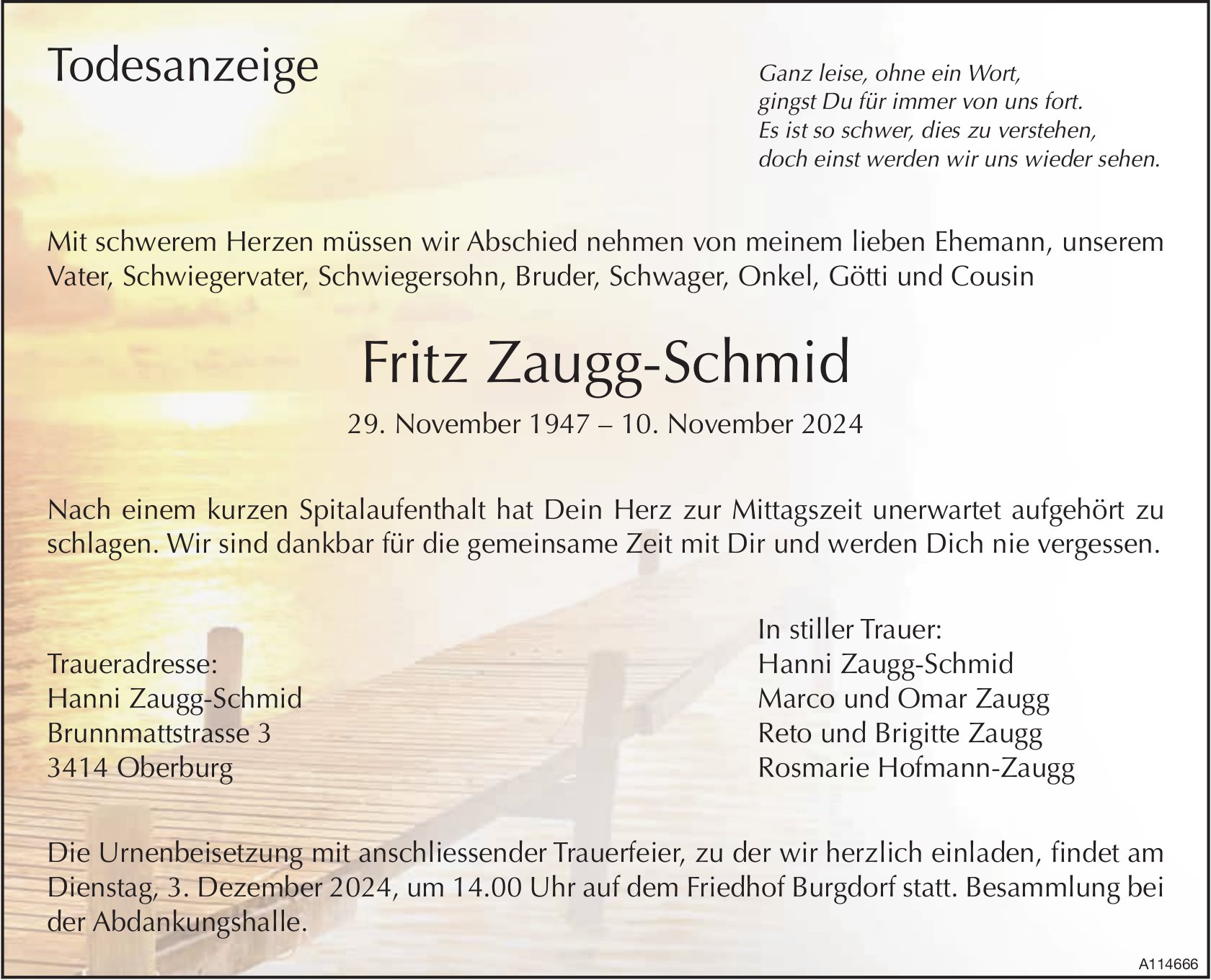 Fritz Zaugg-Schmid, November 2024 / TA