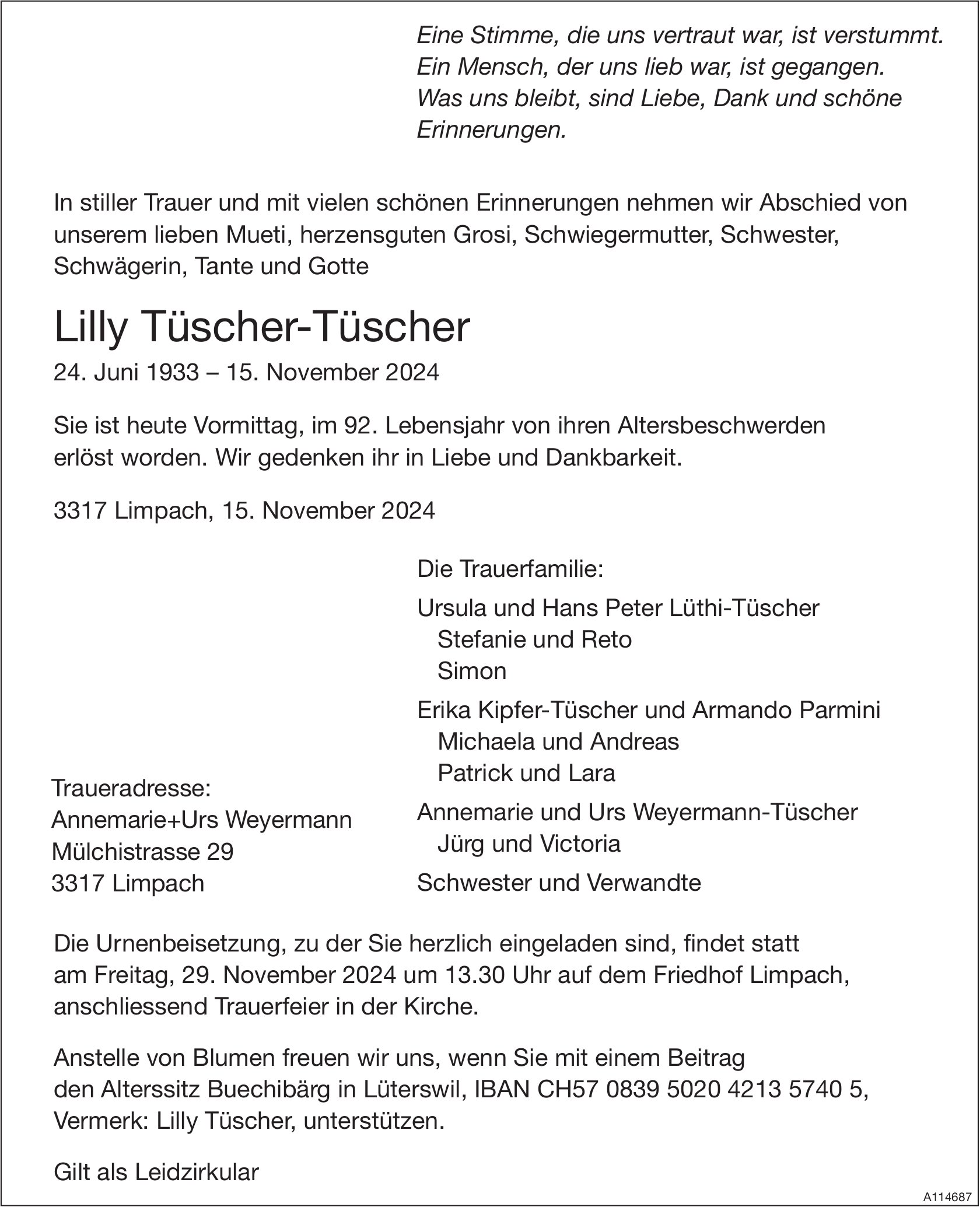 Lilly Tüscher-Tüscher, November 2024 / TA