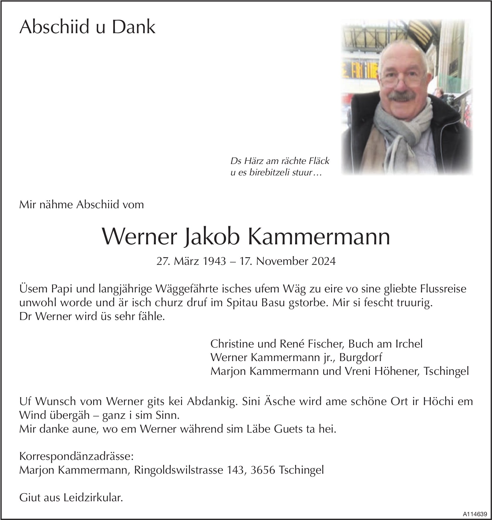 Werner Jakob Kammermann, im November 2024 / TA + DS