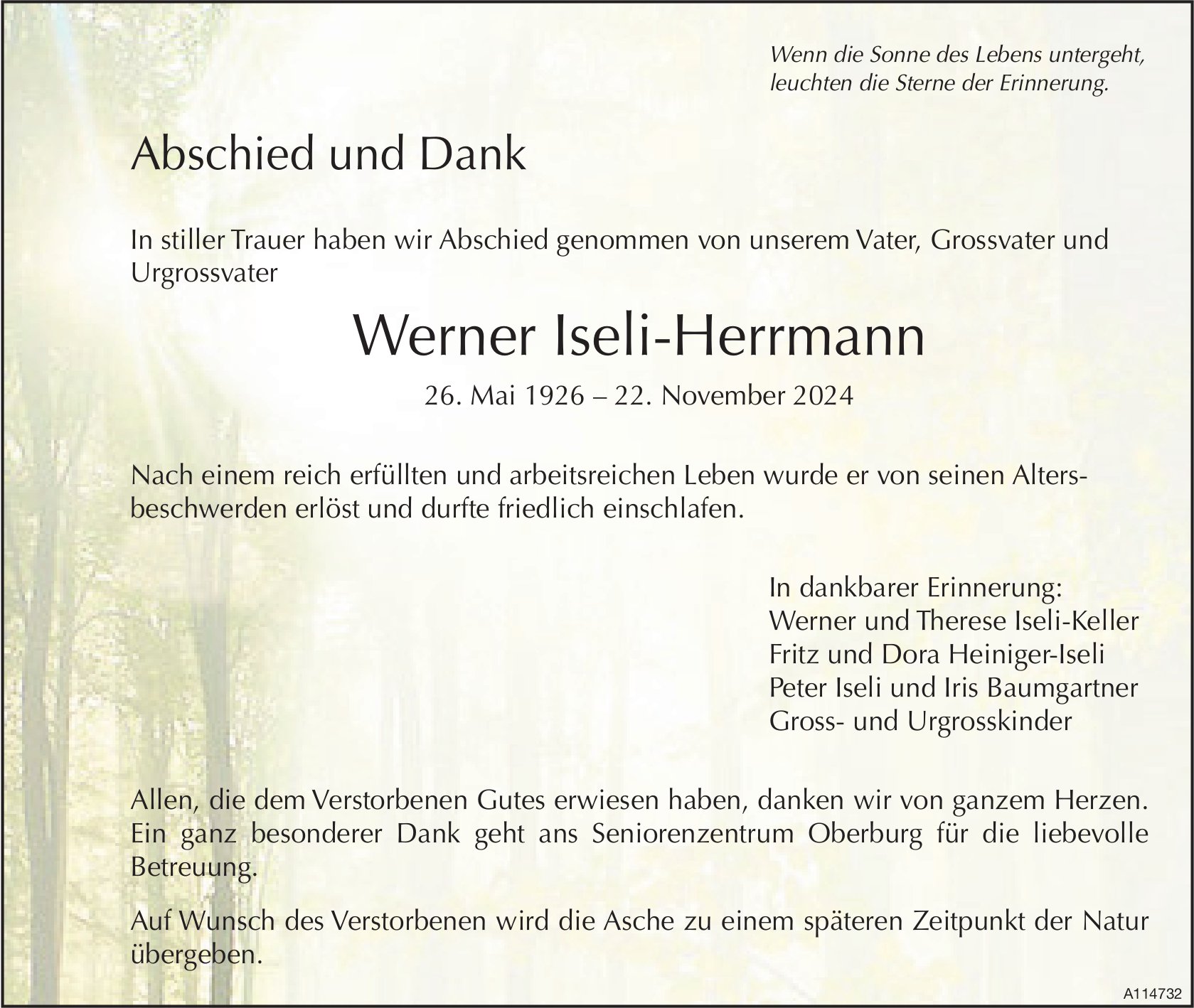 Werner Iseli-Herrmann, im Dezember 2024 / TA + DS