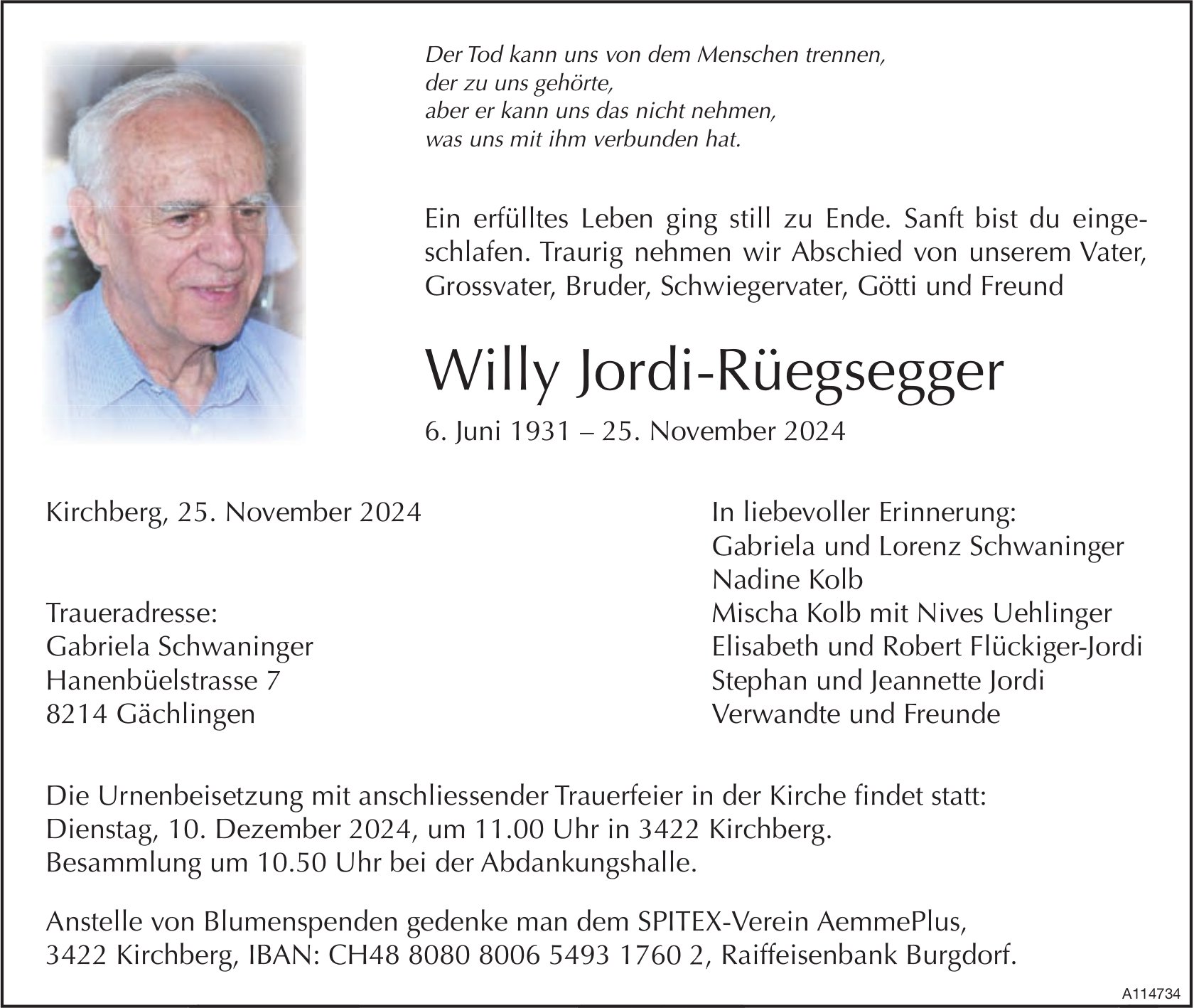 Willy Jordi-Rüegsegger, November 2024 / TA