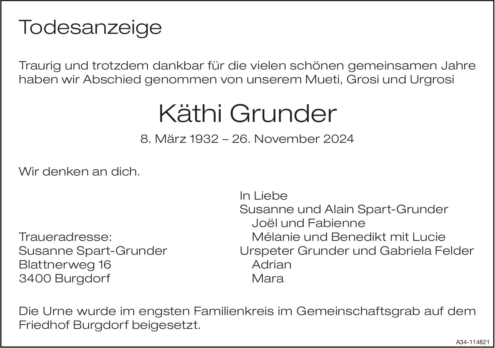 Käthi Grunder, November 2024 / TA