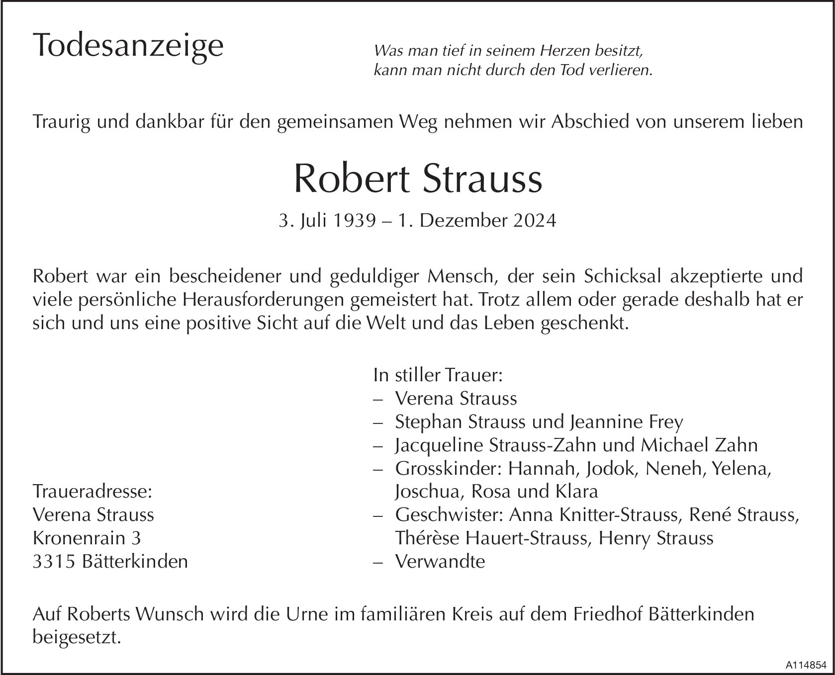 Robert Strauss, Dezember 2024 / TA