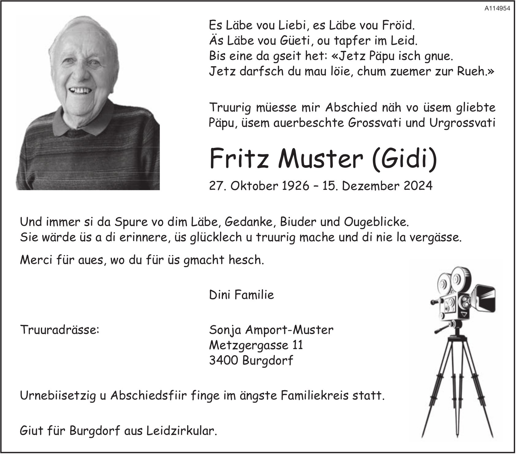 Fritz Muster (Gidi), Dezember 2024 / TA