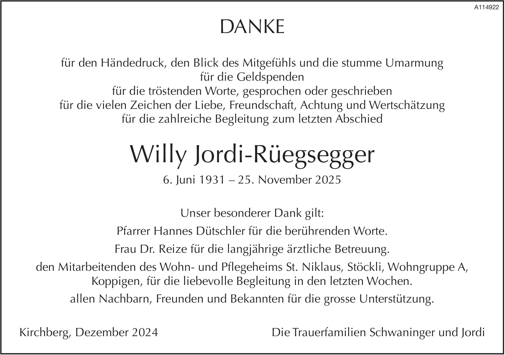 Willy Jordi-Rüegsegger, im Dezember 2024 / DS