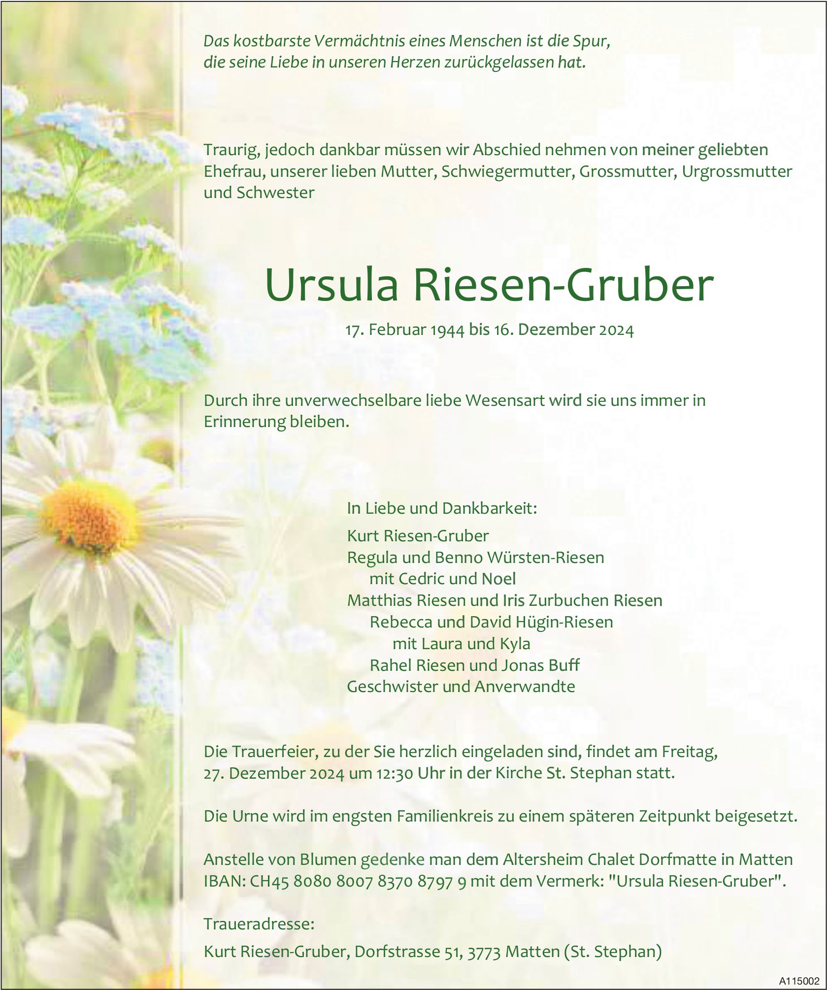 Ursula Riesen­-Gruber, Dezember 2024 / TA