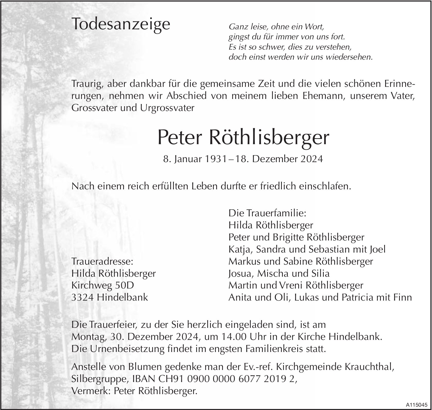 Peter Röthlisberger, Dezember 2024 / TA