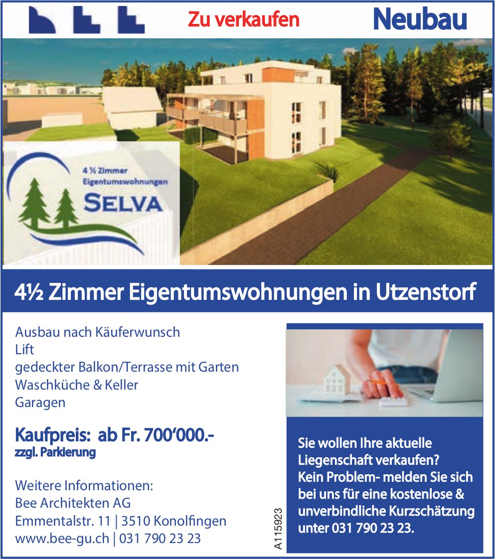 4.5 Zimmer Eigentumswohnungen, Utzenstorf, zu verkaufen