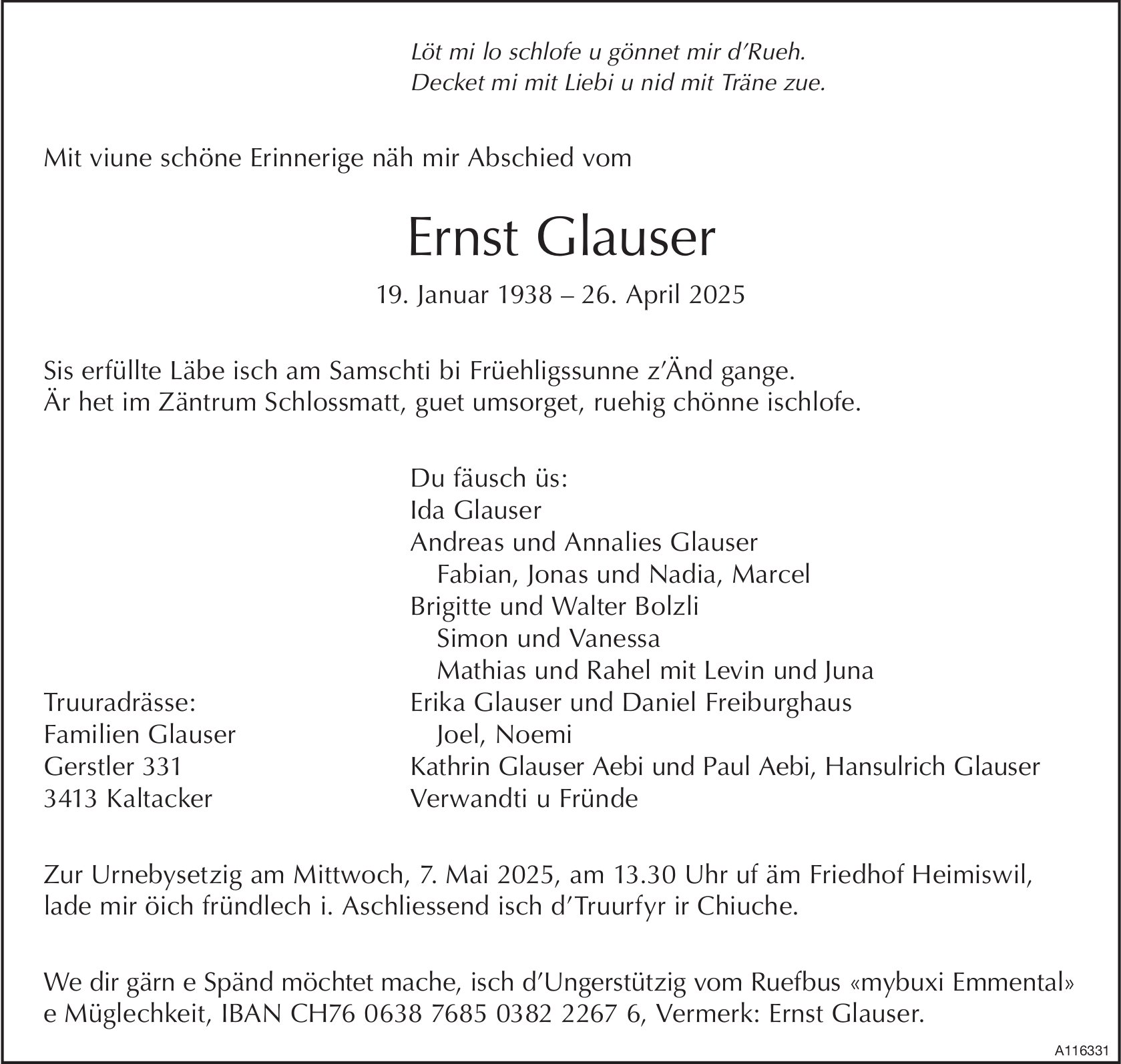 Ernst Glauser, April 2025 / TA