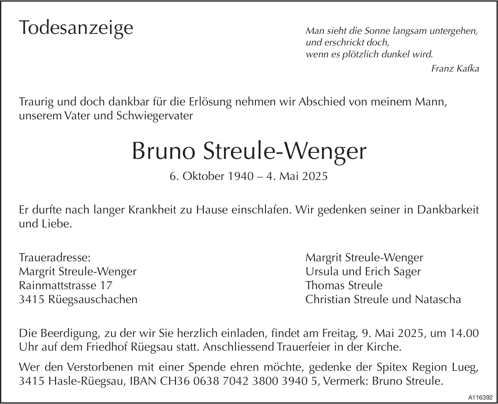 Bruno Streule-Wenger, Mai 2025 / TA