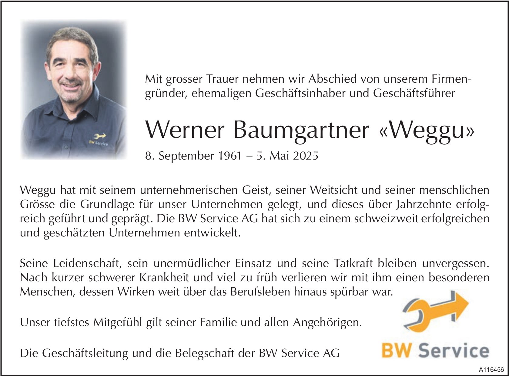 Werner Baumgartner «Weggu», Mai 2025 / TA
