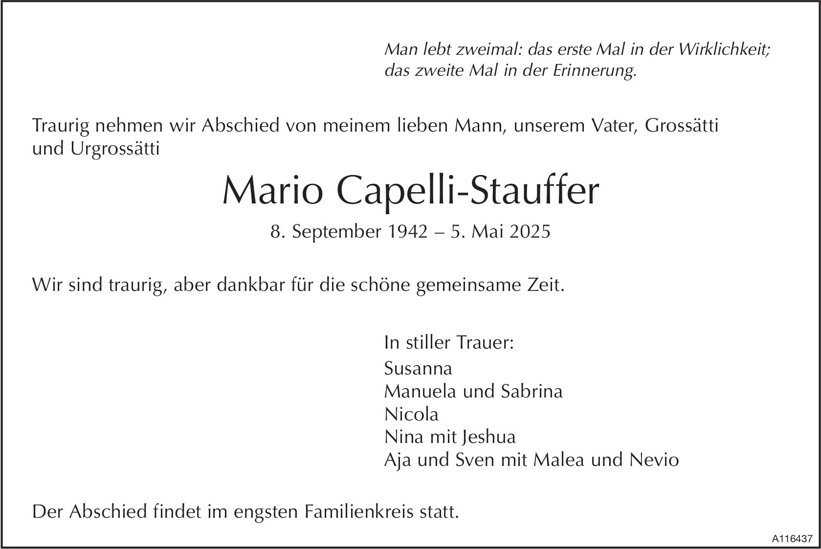 Mario Capelli-Stauffer, Mai 2025 / TA