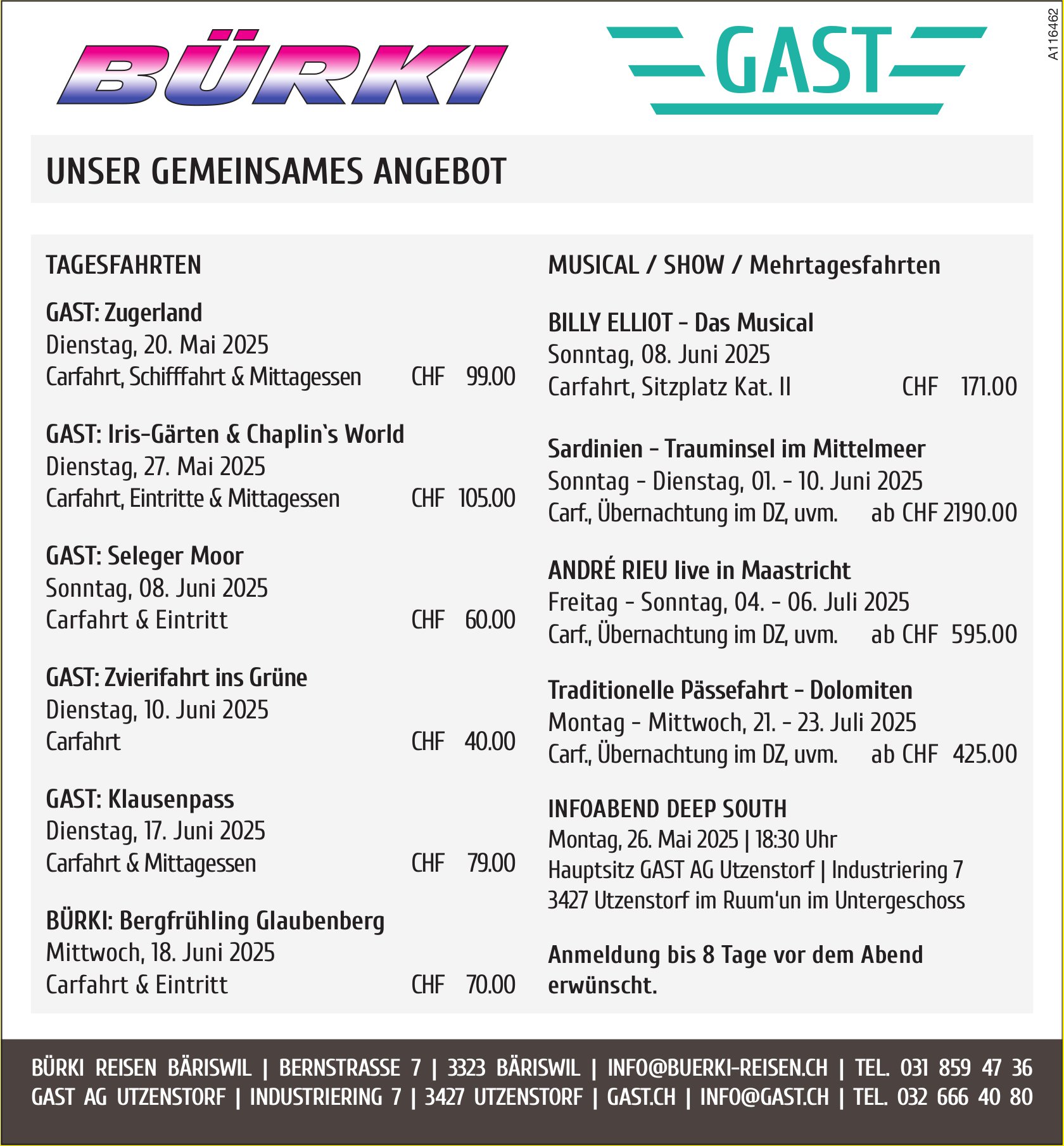 Bürki und Gast AG, Bäriswil - Reiseprogramm