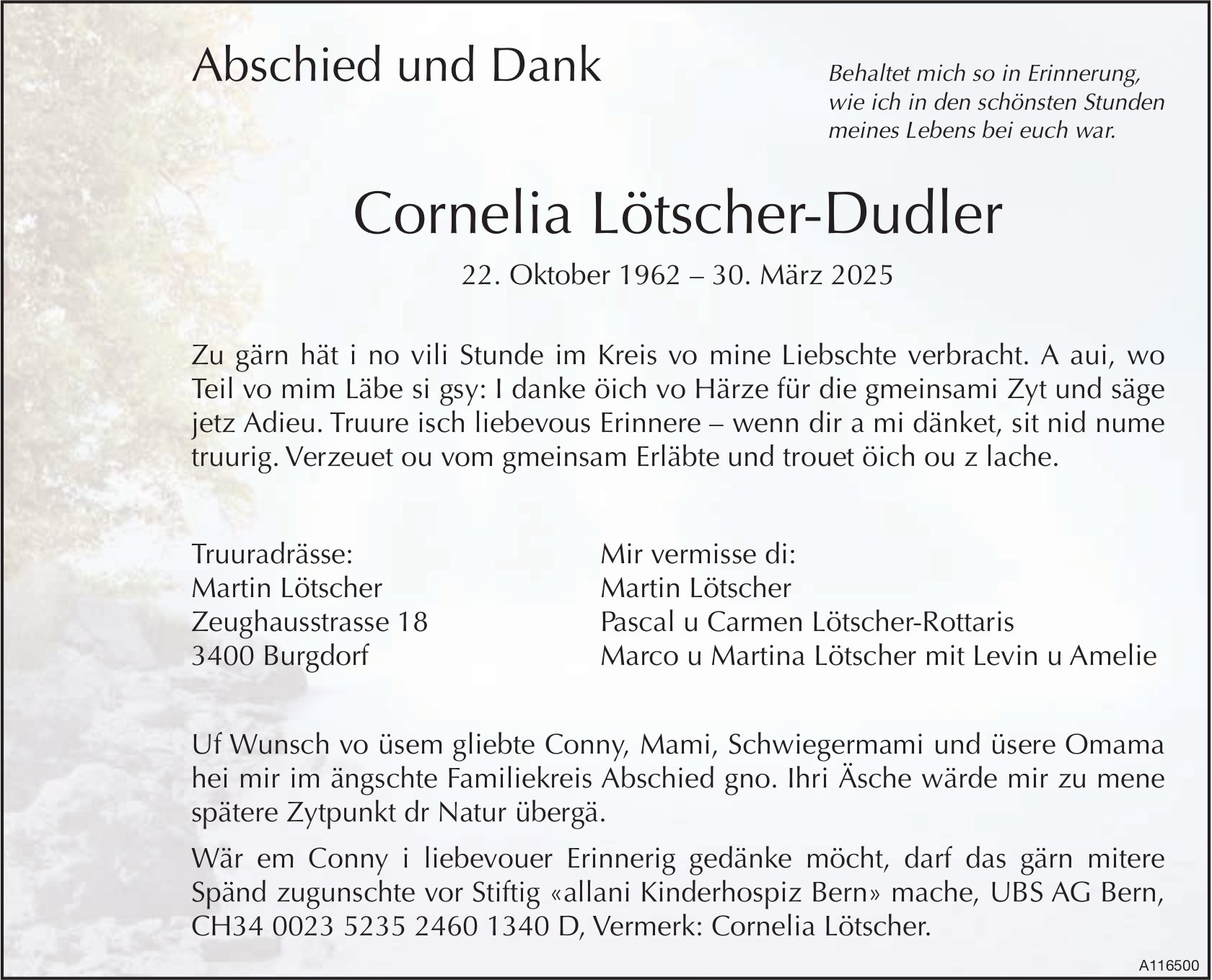 Cornelia Lötscher-Dudler, Mai 2025 / TA + DS