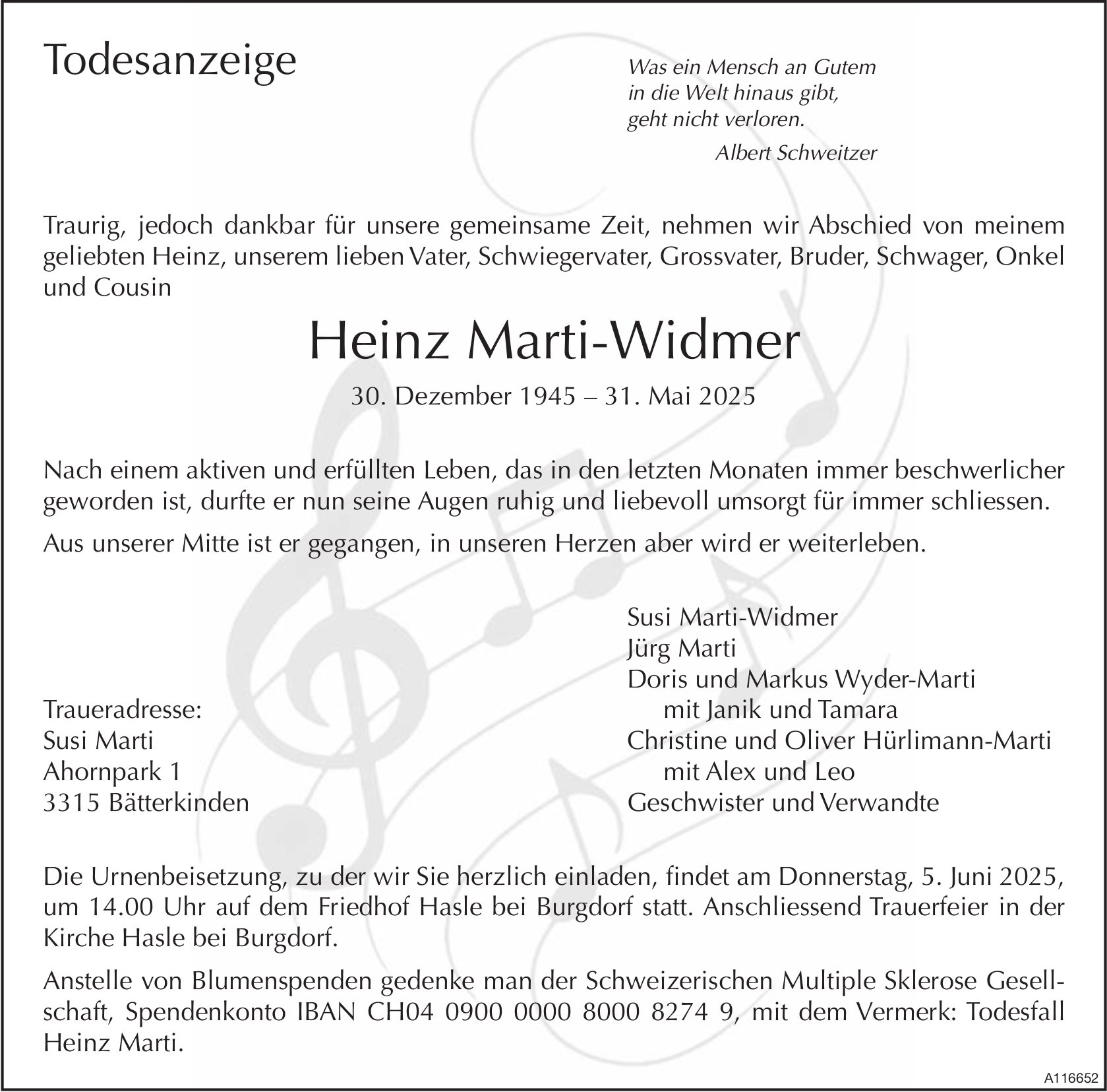 Heinz Marti-Widmer, Mai 2025 / TA