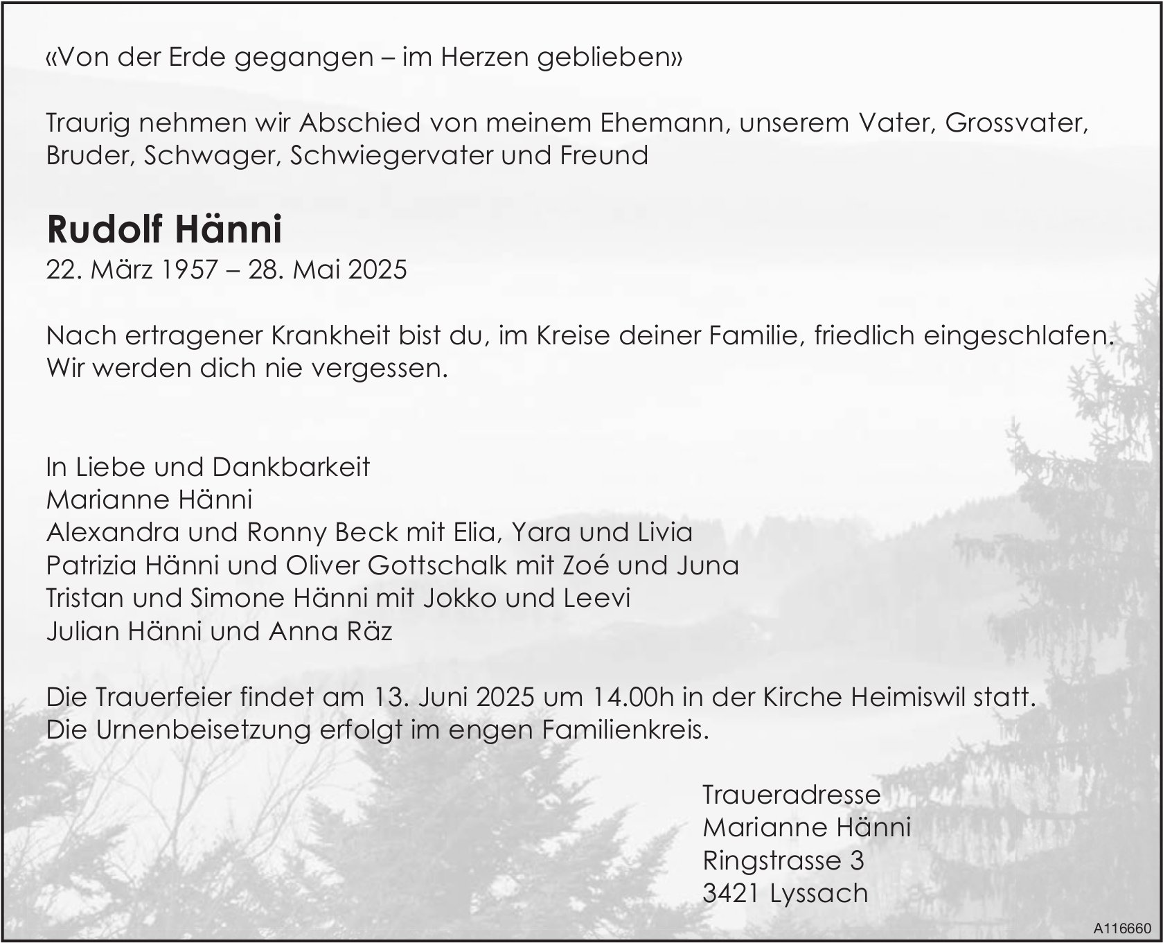 Rudolf Hänni, Mai 2025 / TA