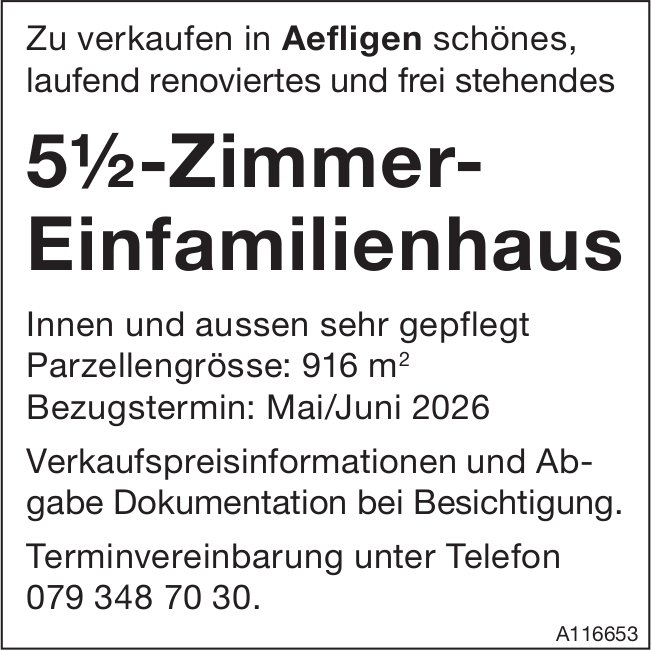 5.5-Zimmer-Einfamilienhaus, Aefligen, zu verkaufen