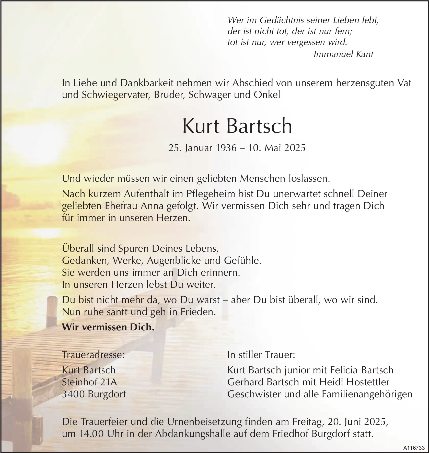 Kurt Bartsch, Mai 2025 / TA