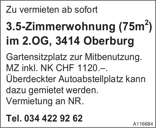 3.5-Zimmerwohnung, Oberburg, zu vermieten
