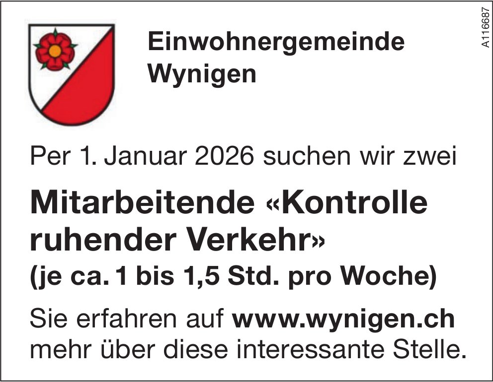 Mitarbeitende «Kontrolle ruhender Verkehr», Gemeinde, Wynigen, gesucht