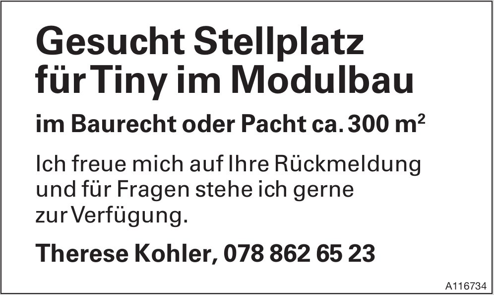 Stellplatz für Tiny im Modulbau, gesucht