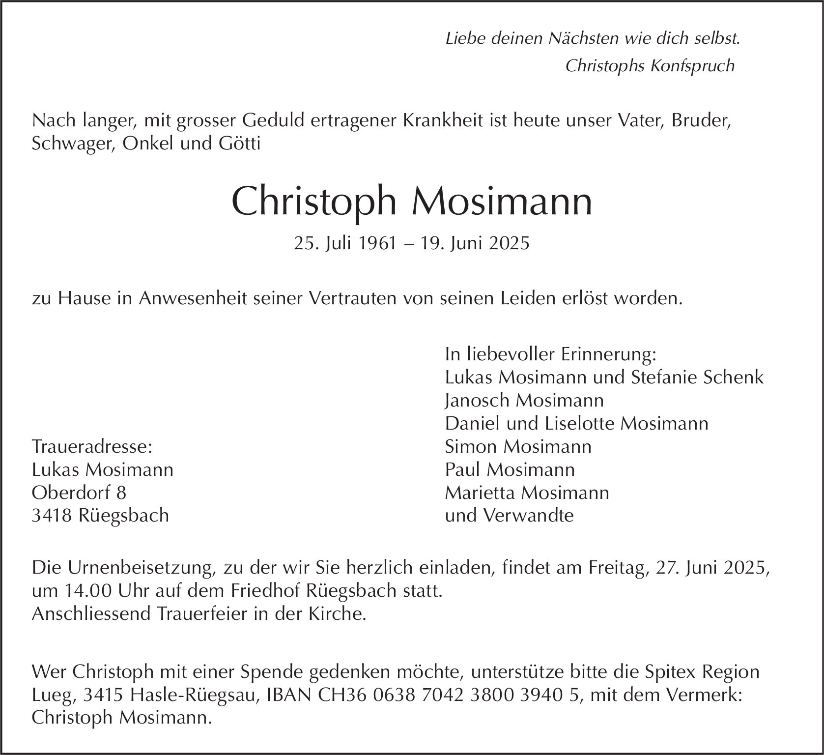 Christoph Mosimann, Juni 2025 / TA