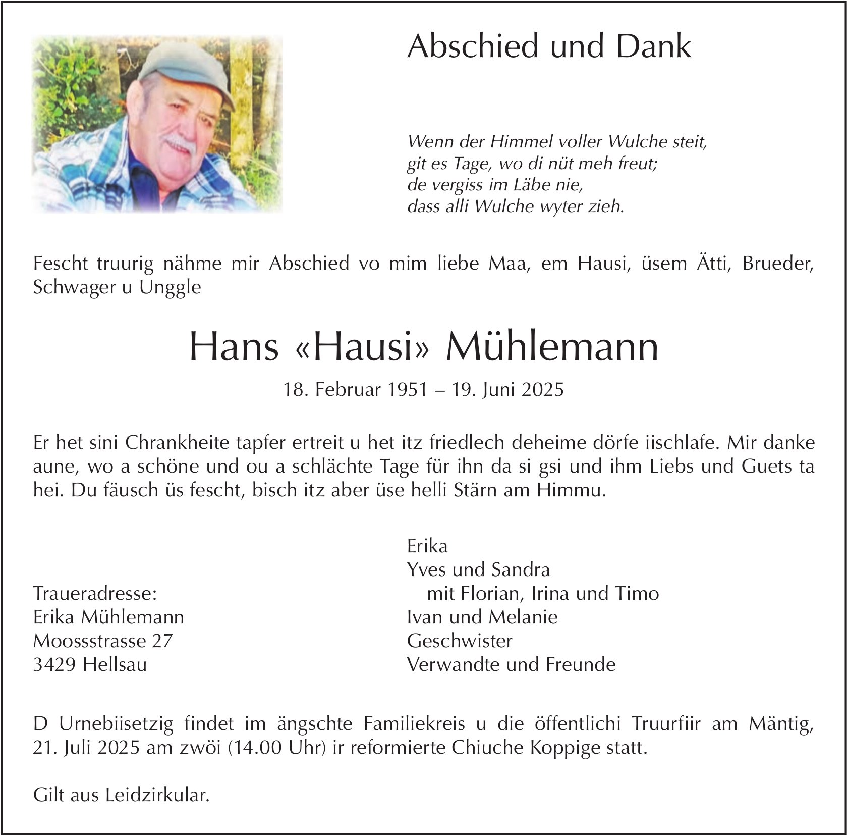 Hans «Hausi» Mühlemann, Juni 2025 / TA