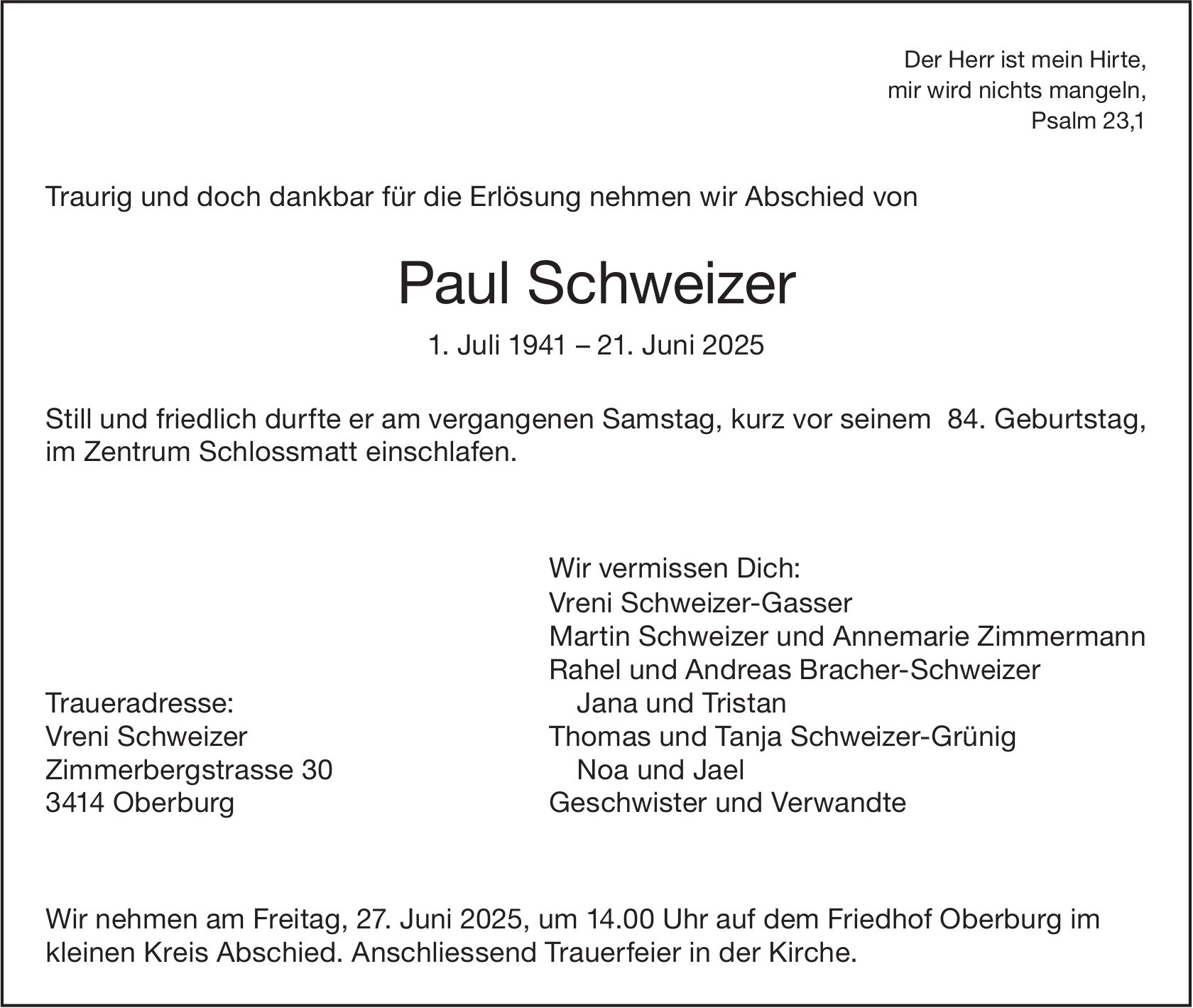 Paul Schweizer, Juni 2025 / TA