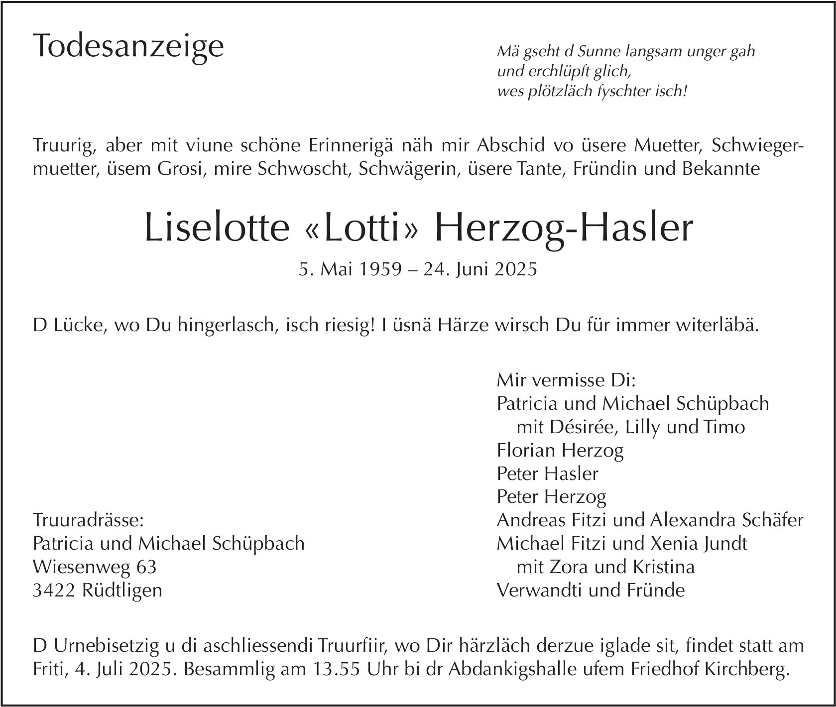 Liselotte «Lotti» Herzog-Hasler, Juni 2025 / TA