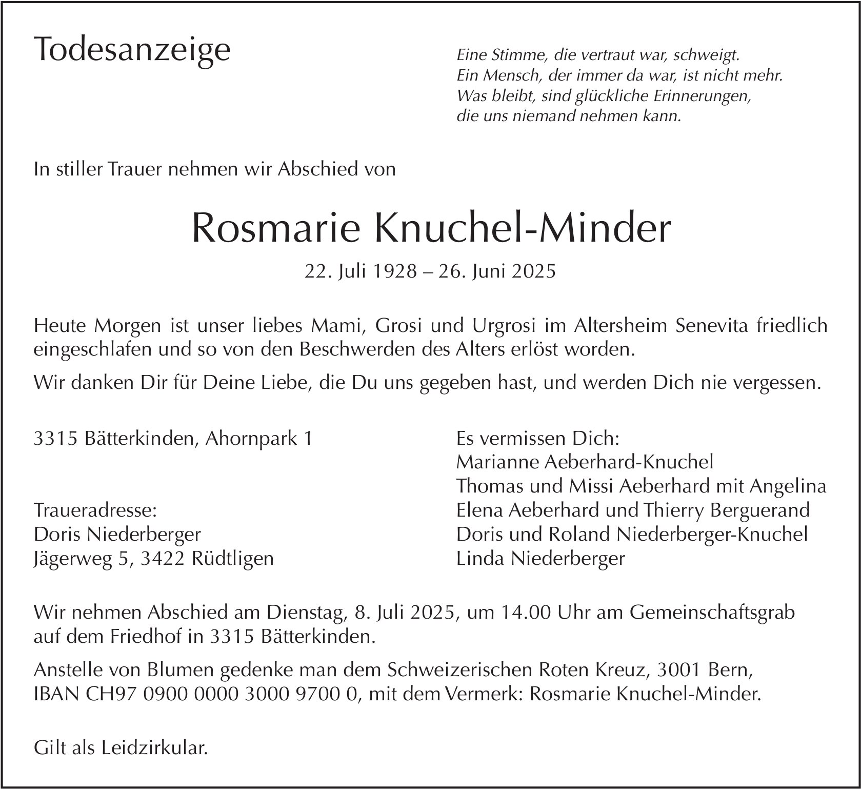 Rosmarie Knuchel-Minder, Juni 2025 / TA