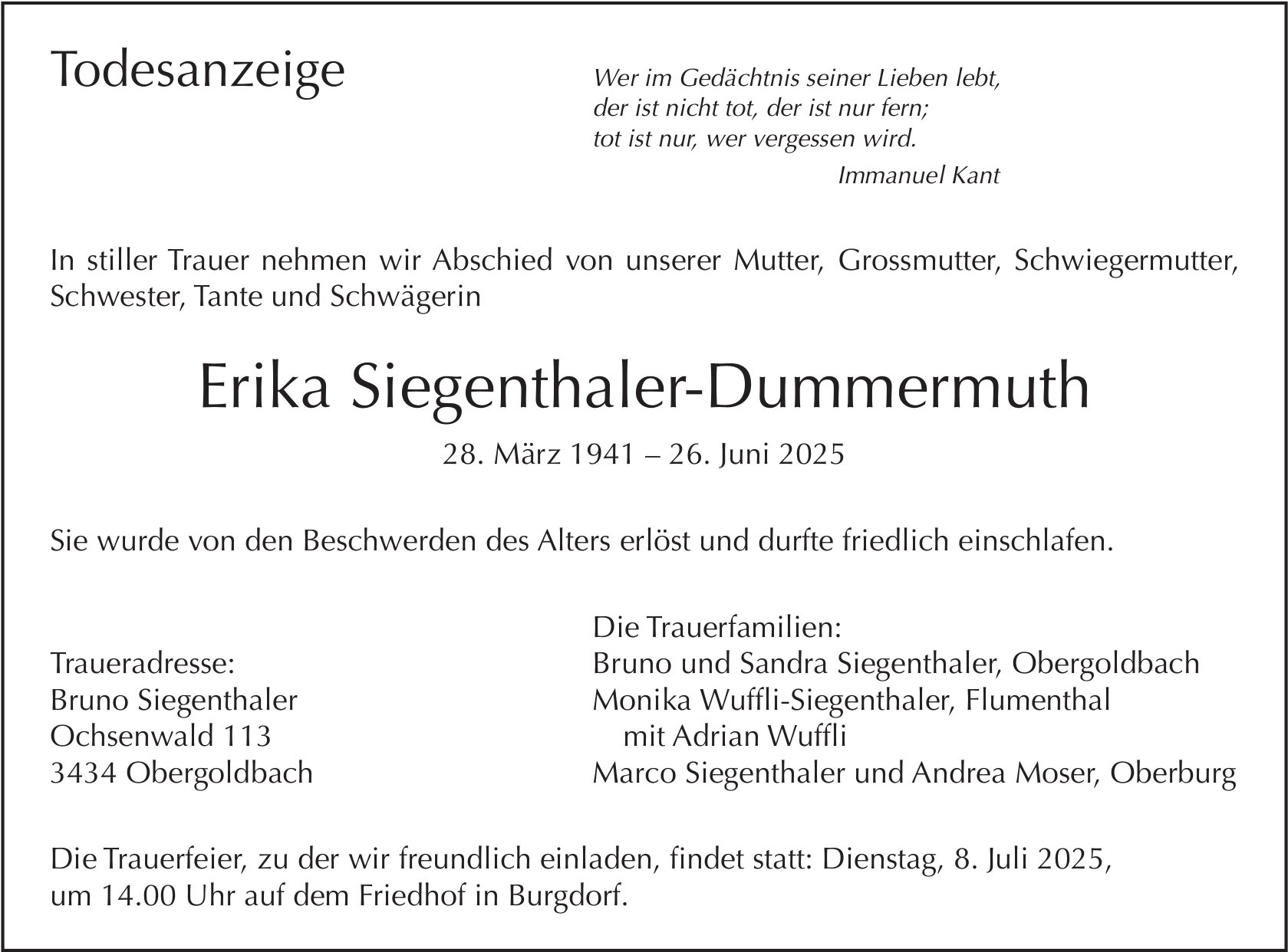 Erika Siegenthaler-Dummermuth, Juni 2025 / TA