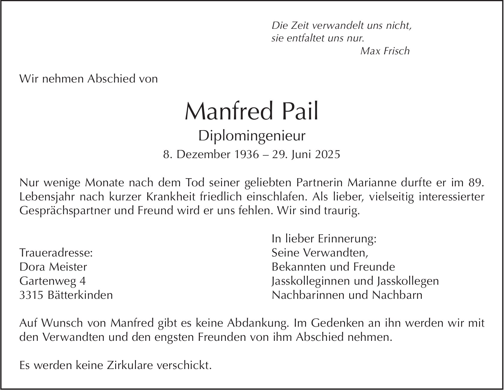 Manfred Pail, Juni 2025 / TA