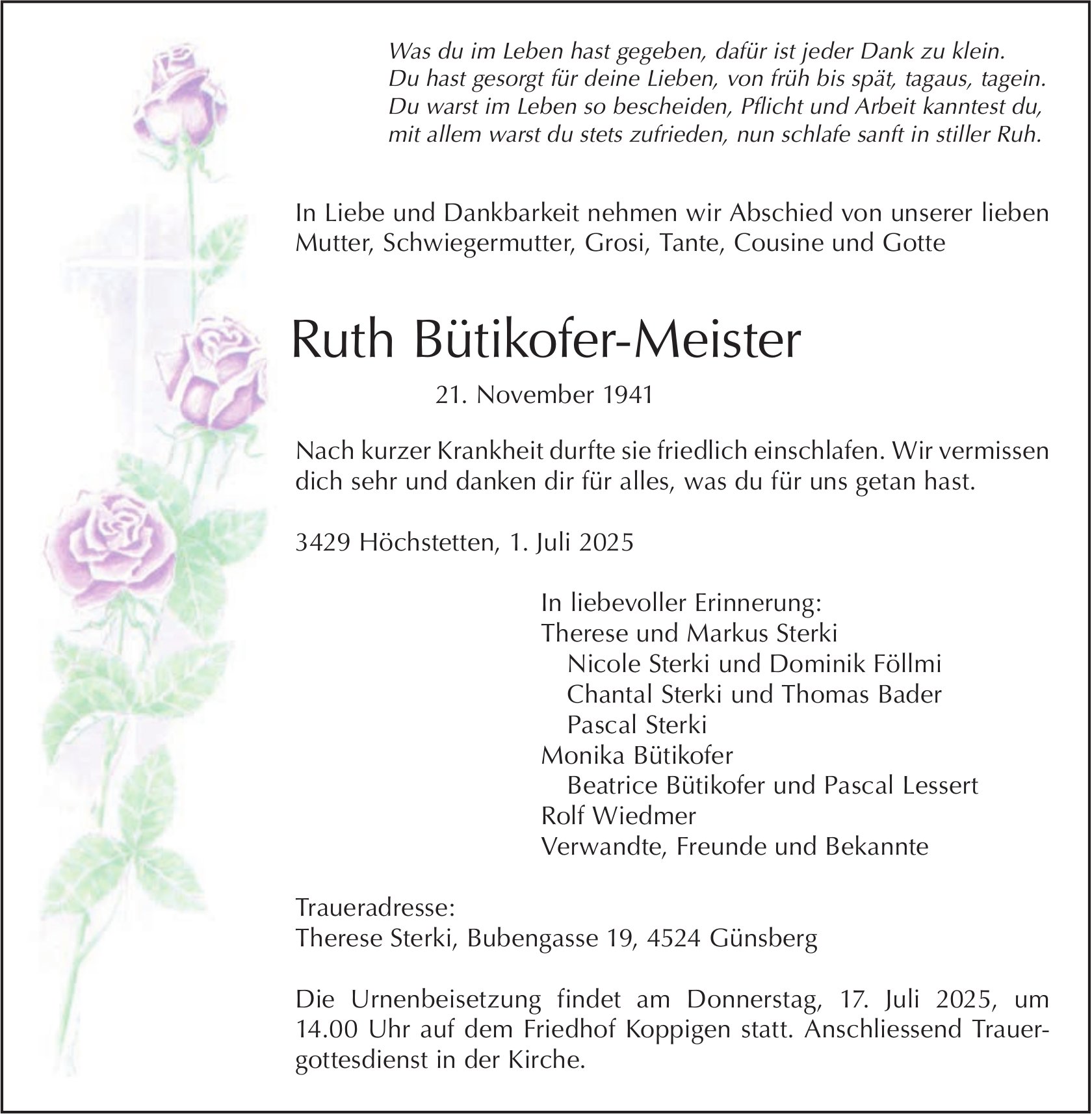 Ruth Bütikofer-Meister, Juli 2025 / TA