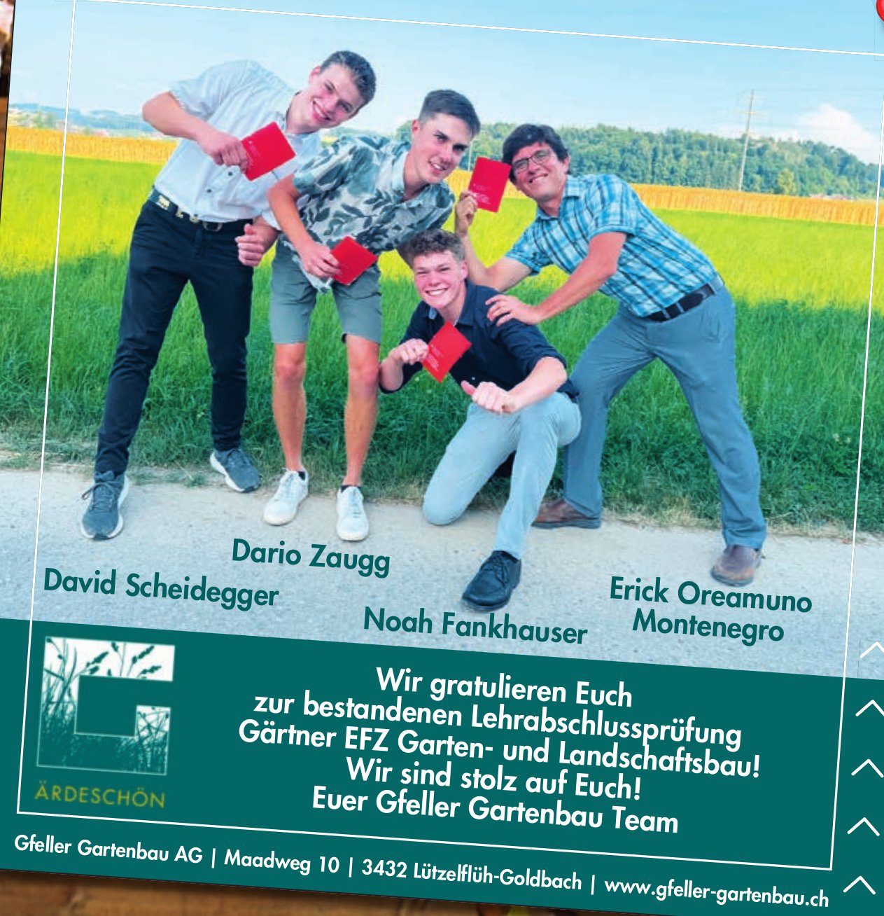 Gfeller Gartenbau AG, Lützelflüh - Wir gratulieren David, Dario,  Noah und Erick zur LAP