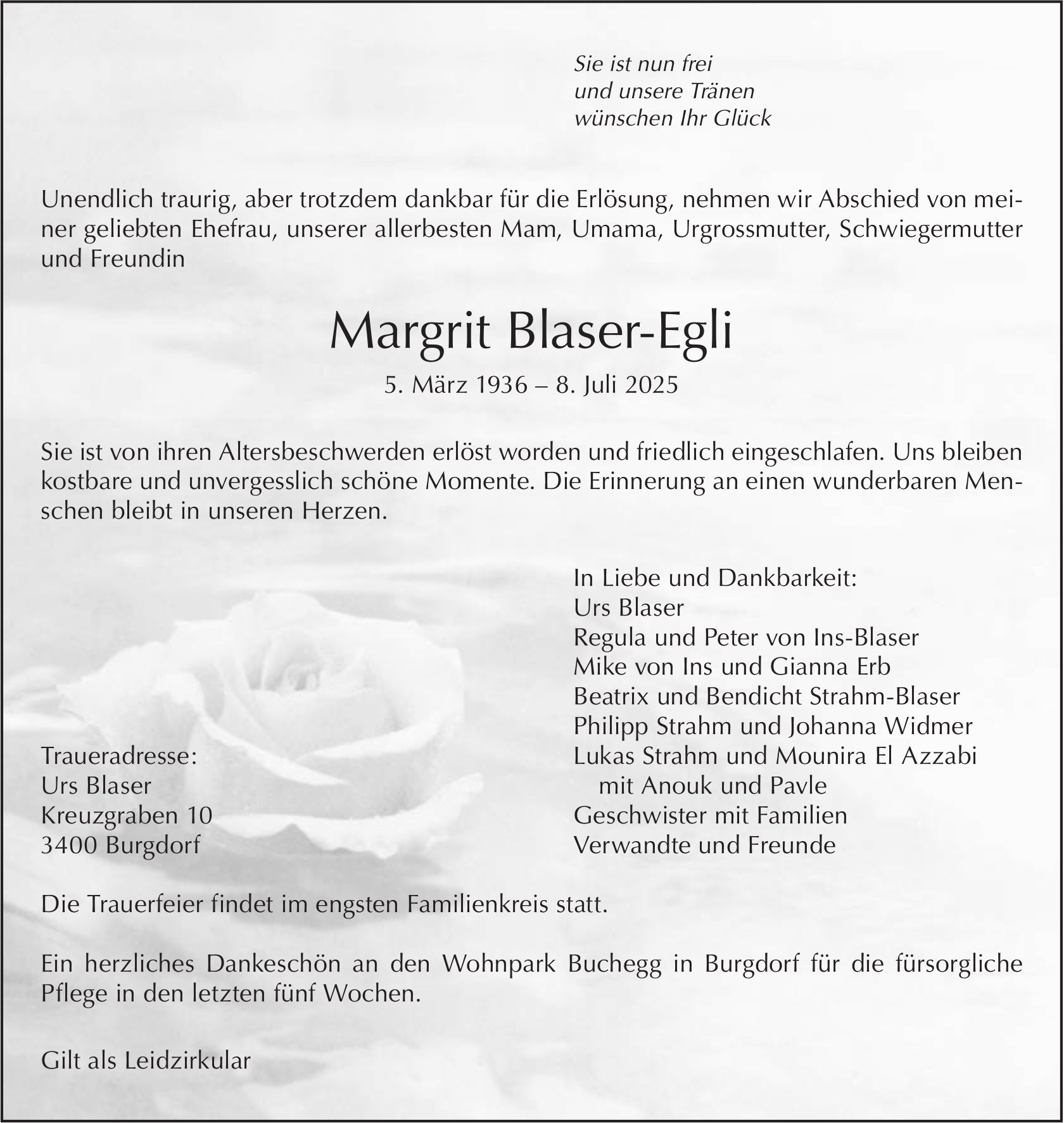 Margrit Blaser-Egli, Juli 2025 / TA