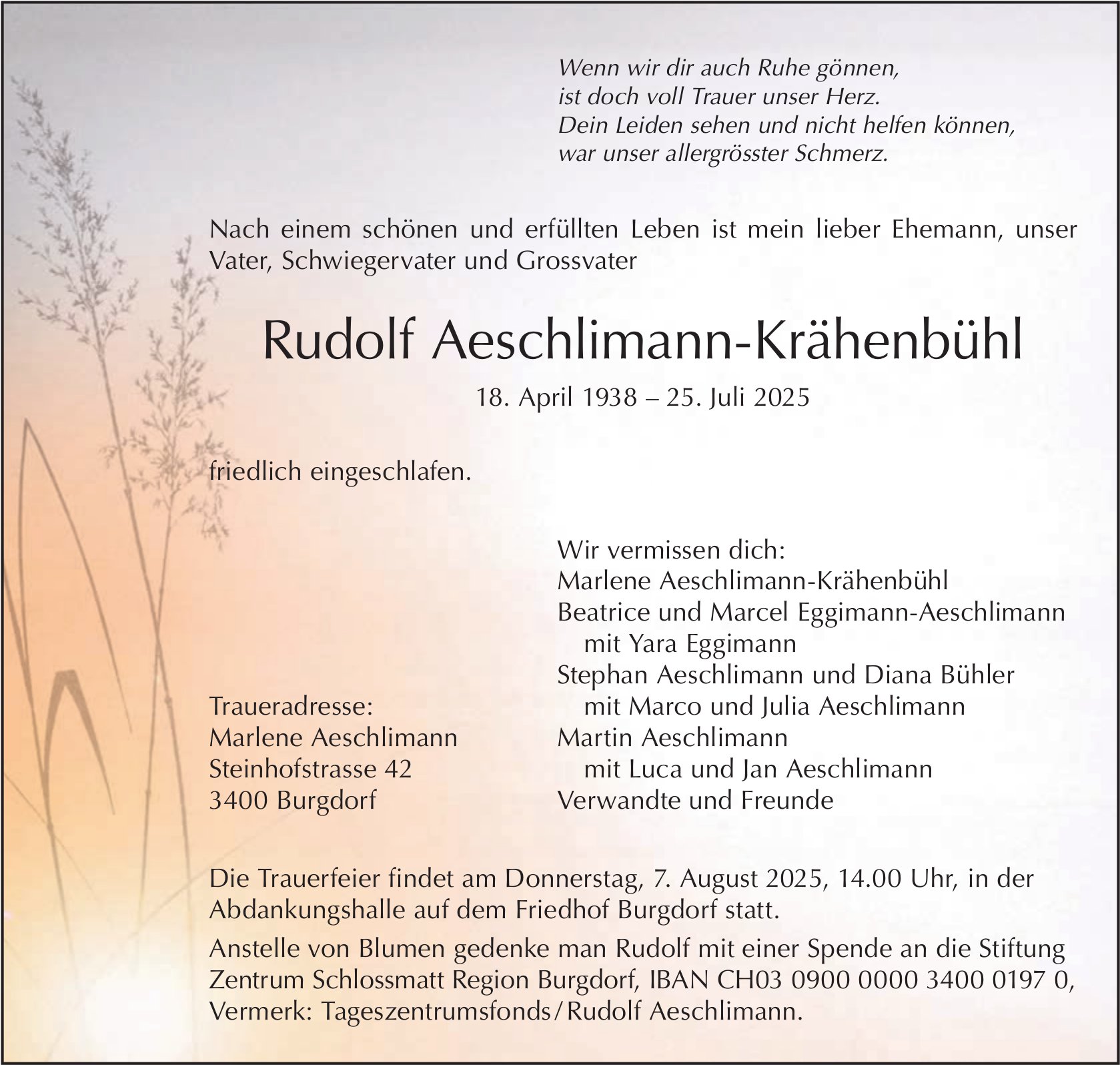Rudolf Aeschlimann-Krähenbühl, Juli 2025 / TA