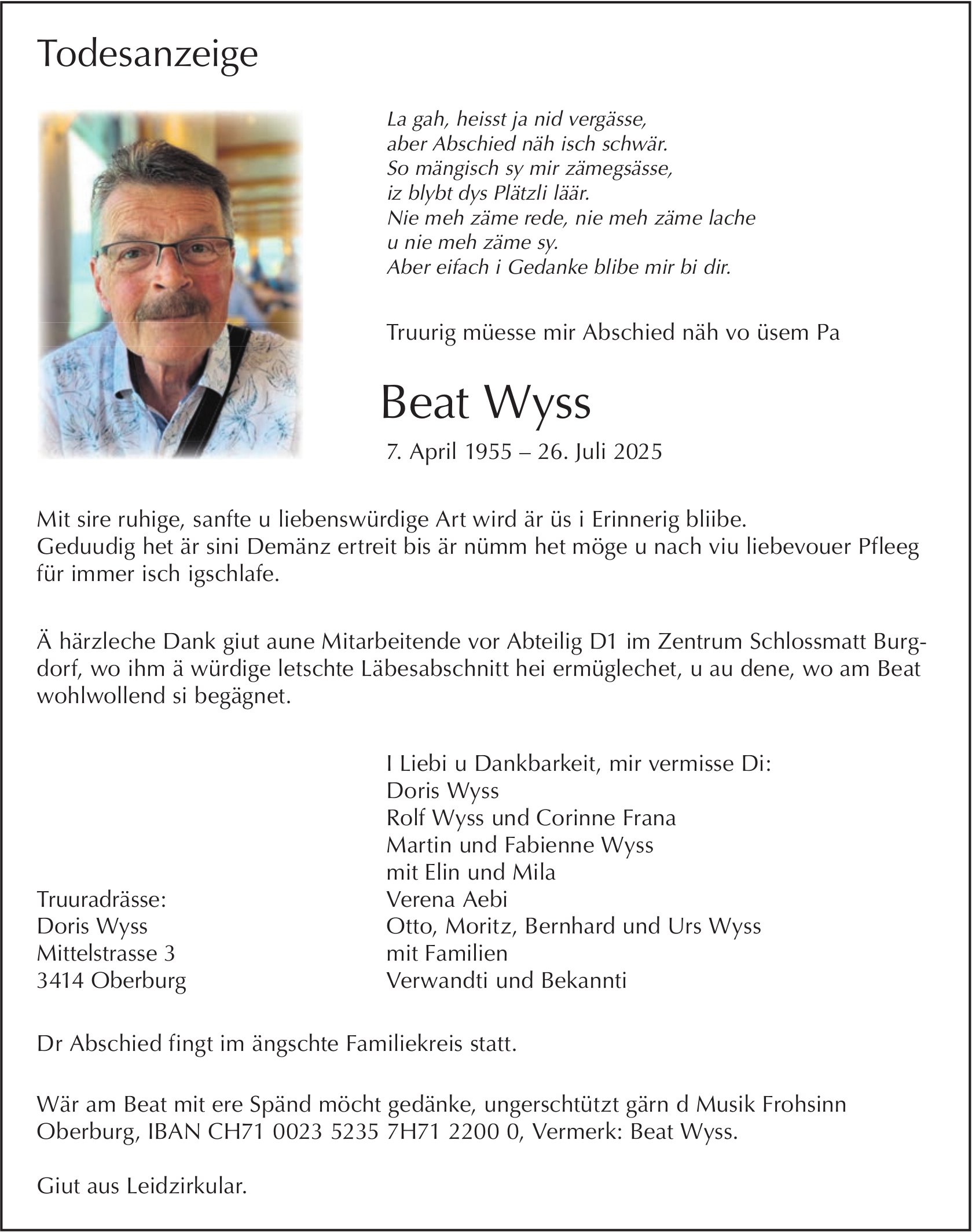 Beat Wyss, Juli 2025 / TA
