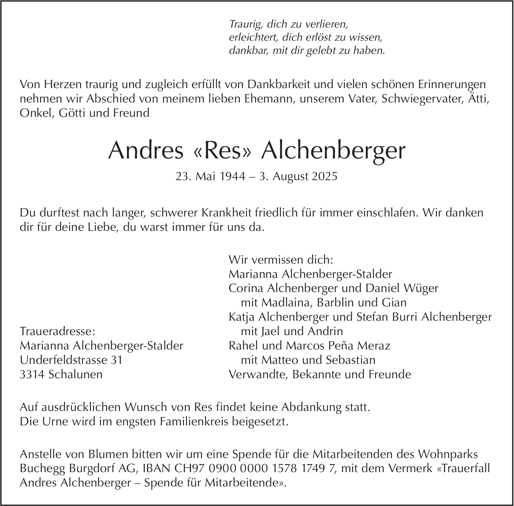 Andres «Res» Alchenberger, August 2025 / TA