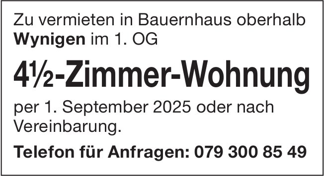 4.5-Zimmer-Wohnung, Oberhalb Wynigen, zu vermieten