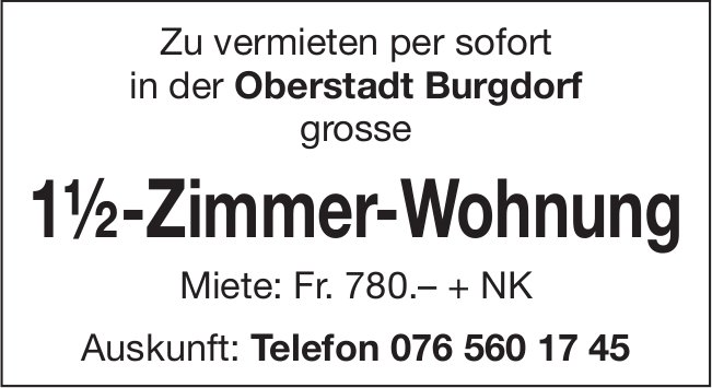 1.5-Zimmer-Wohnung, Burgdorf, zu vermieten