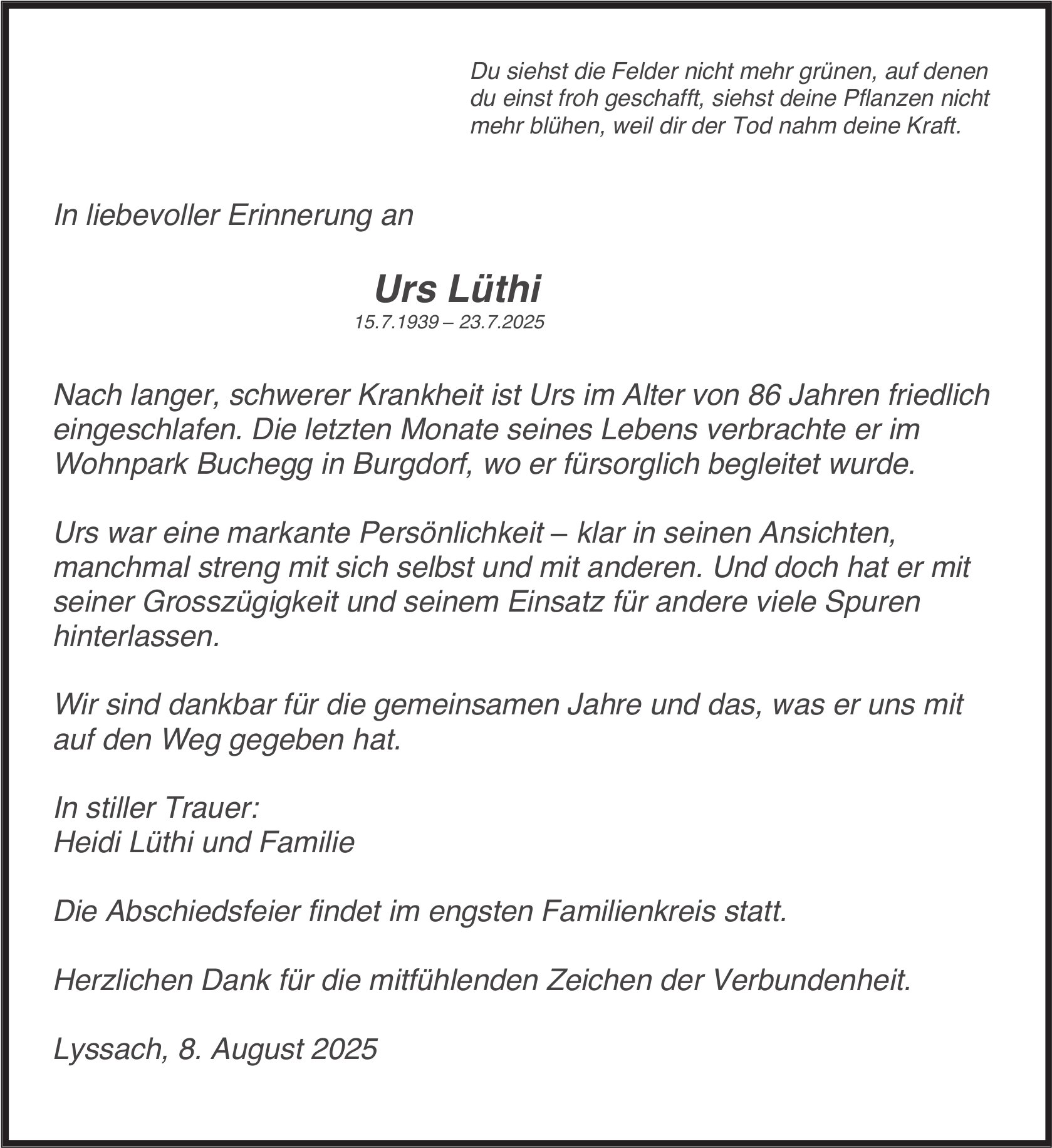 Urs Lüthi, Juli 2025 / TA